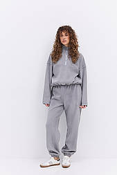 Жіночий спортивний костюм з флісу зі світшотом на блискавці вгорі в сірому кольорі в розмірі L/XL