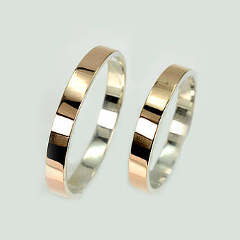 Пара обручок зі срібла 925 з пластинами золота 375 проби