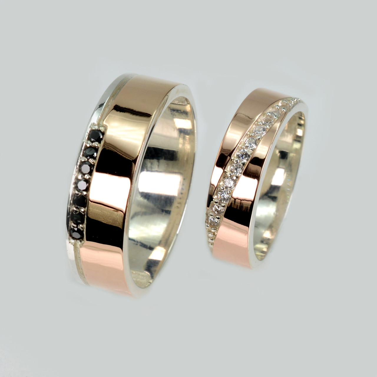 Пара срібних обручок з золотом, фото 1