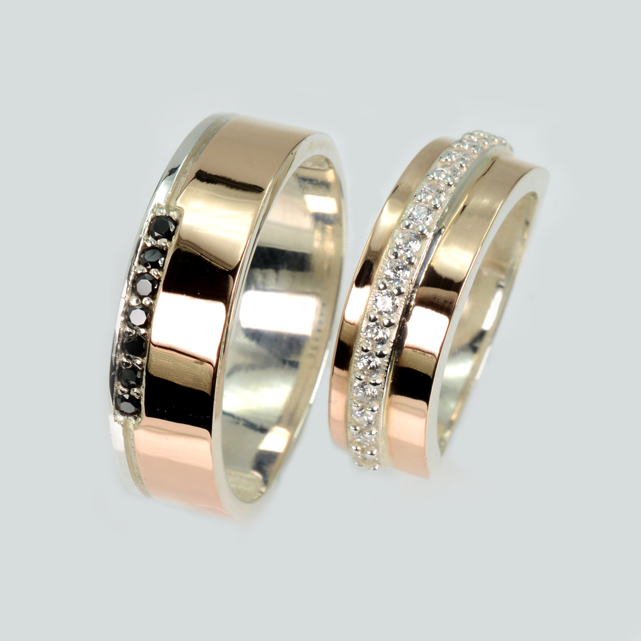 Пара срібних обручок з золотом, фото 1