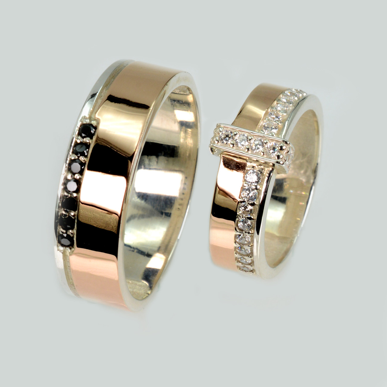 Пара срібних обручок з золотом, фото 1