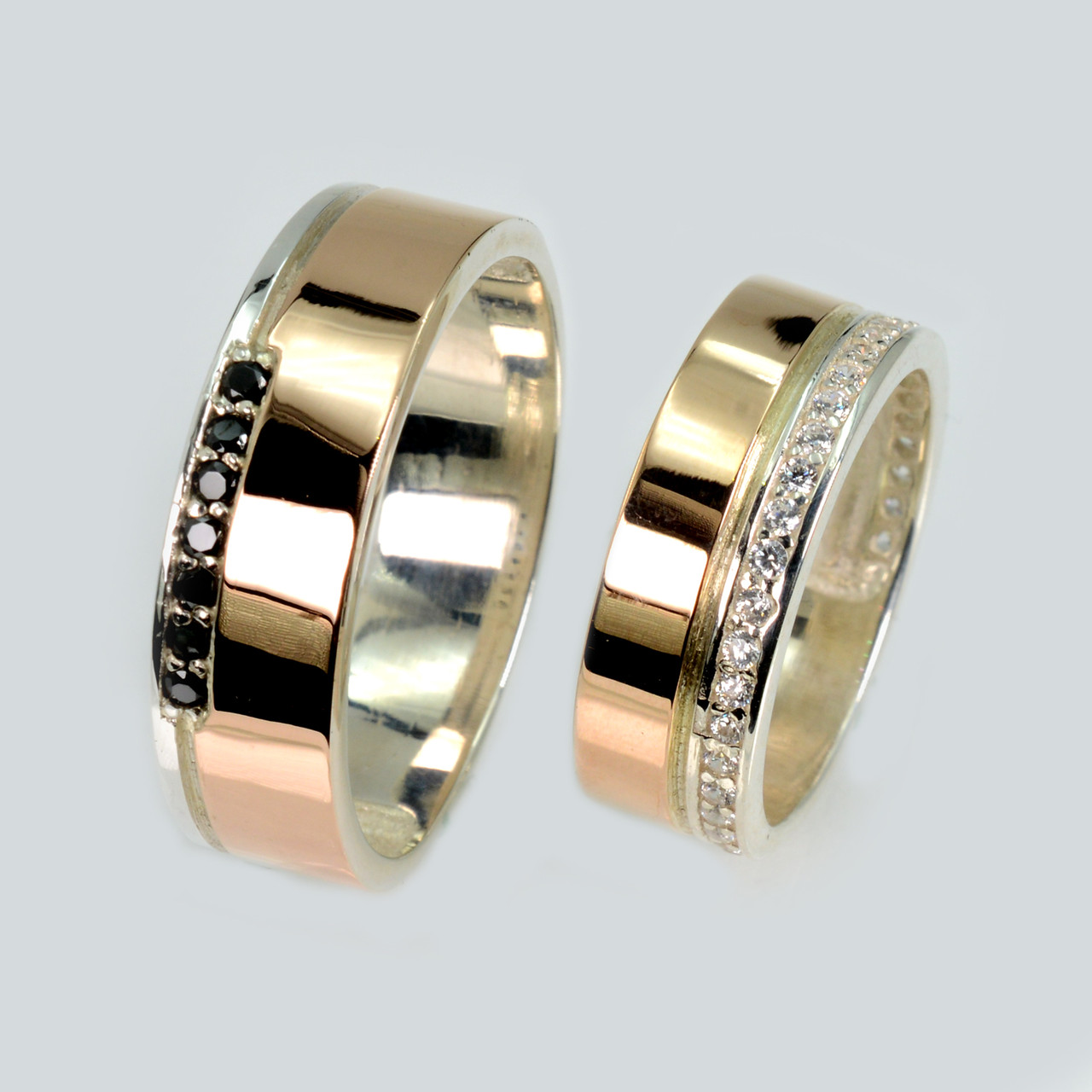 Пара срібних обручок з золотом, фото 1