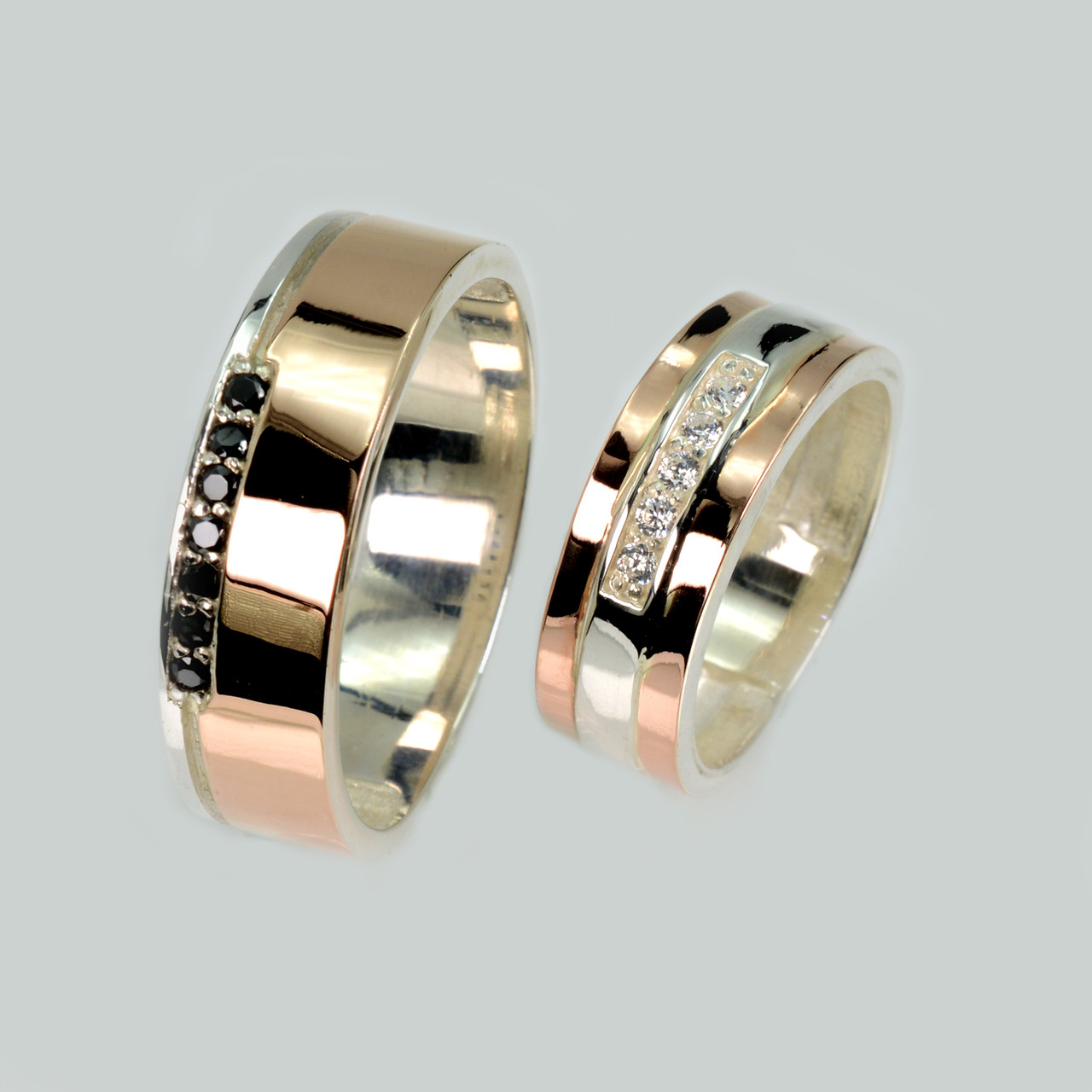 Пара срібних обручок з золотом, фото 1