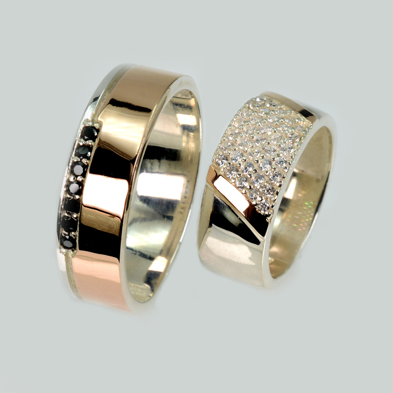 Пара срібних обручок з золотом, фото 1