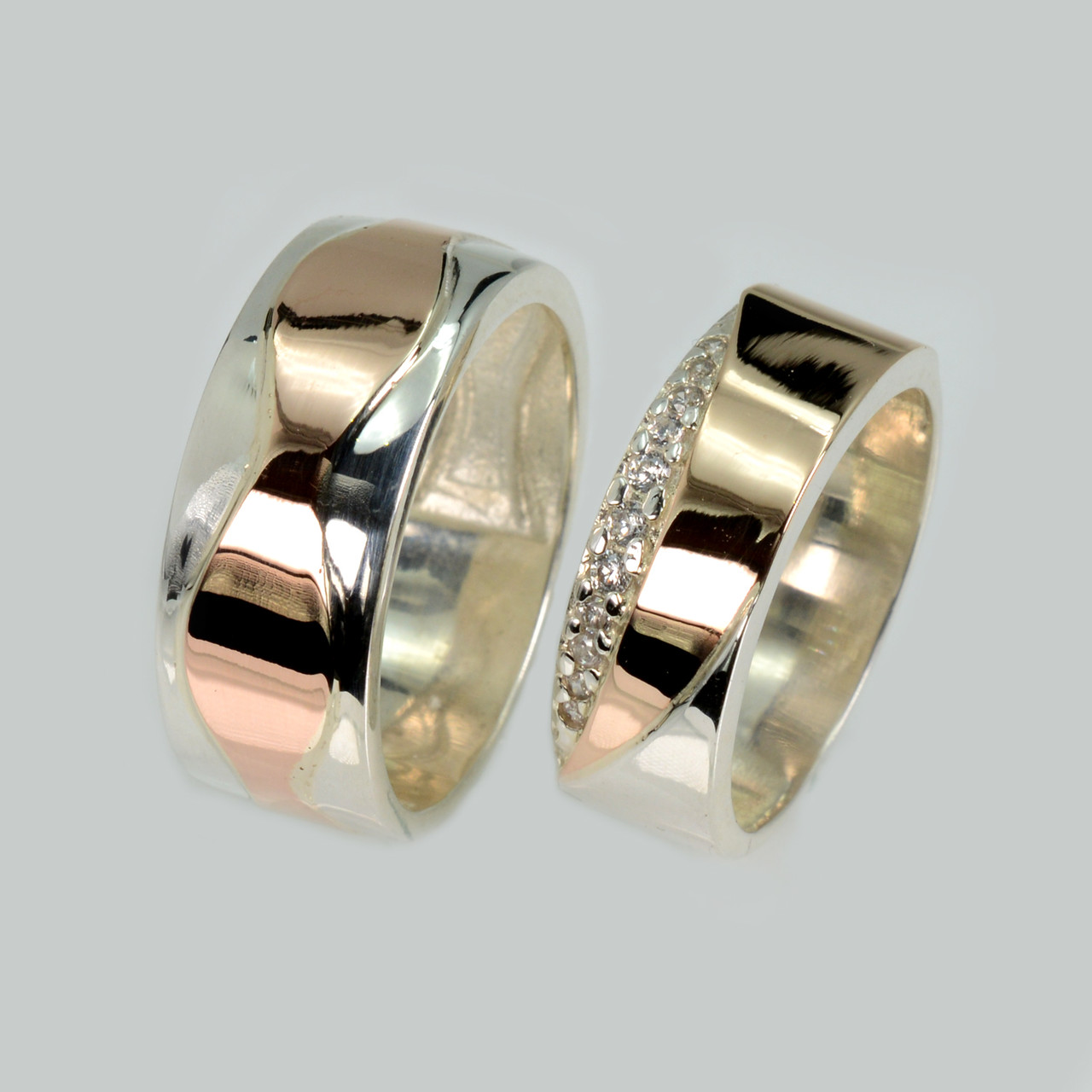 Пара срібних обручок з золотом, фото 1