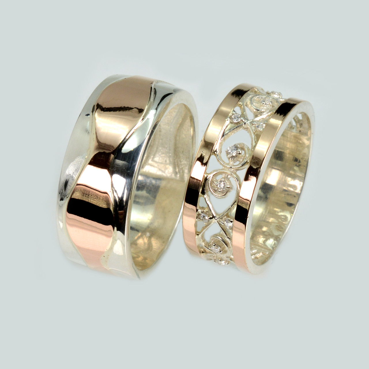 Пара срібних обручок з золотом, фото 1