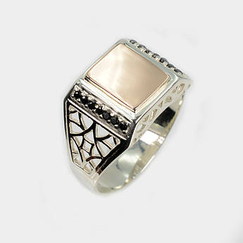 Срібний перстень  зі вставками з золота