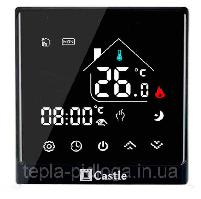 Терморегулятор програматор Castle AC8400G ЧОРНИЙ у підрозетник, фото 1