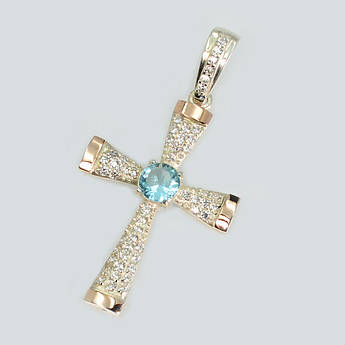 Срібний хрестик  з золотими вставками