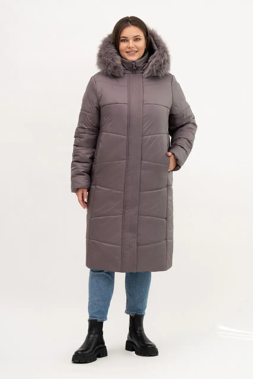 Жіночий пуховик-пальто великих розмірів з хутром песця Li-10, фото 1