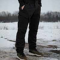 Зимові тактичні штани військові вітрозахисні чорні бойові штани армійські теплі soft shell якісні міцні