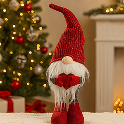Новорічний ельф 95 см, новорічний гном з регулюванням висоти, різдвяний гном червоний з серцем