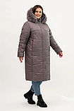 Жіночий пуховик-пальто великих розмірів з хутром песця Li-10, фото 3
