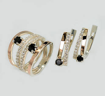 Срібний набір з золотими пластинами