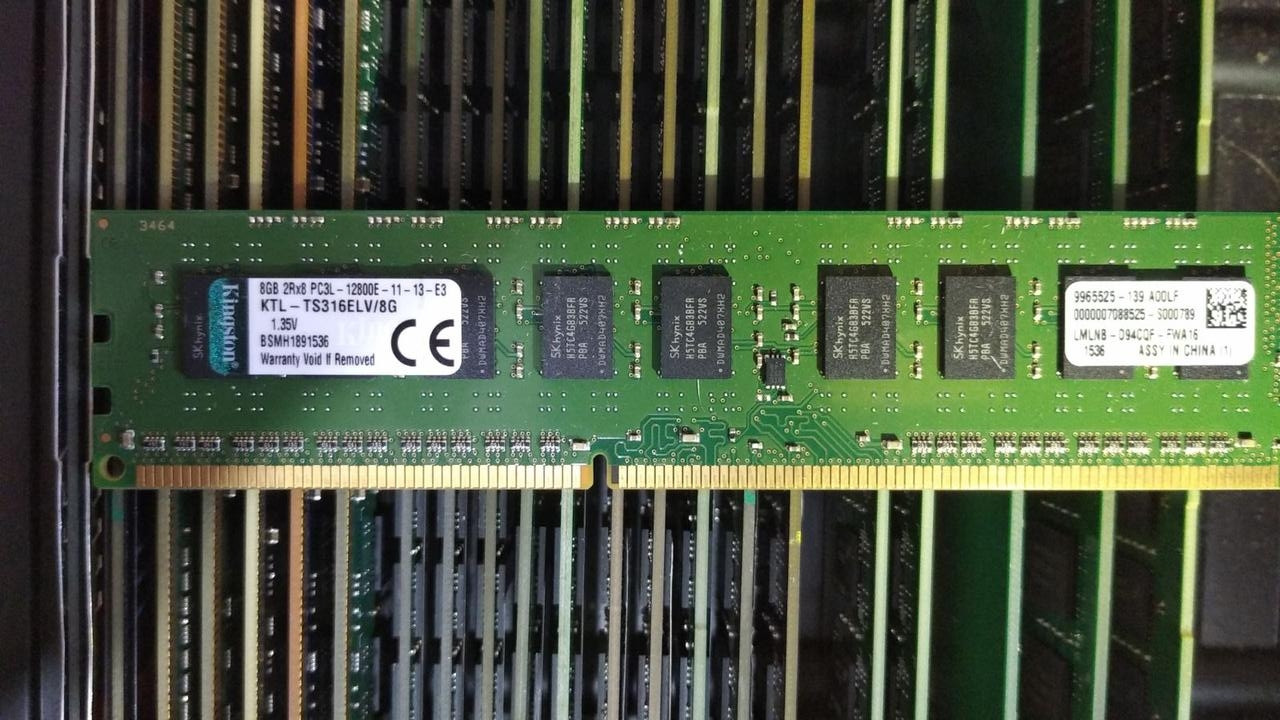 8GB DDR3L 1600MHz Kingston PC3L 12800E Unbuffered DIMM CL11 2RX8 1.35V RAM ECC Оперативна пам'ять KTL-TS316ELV/8G, фото 1