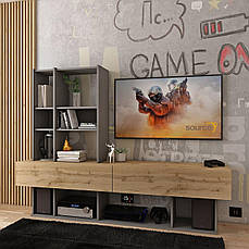 Стінка у вітальню Doros Нота 195х42х147 см Графіт/Дуб евок PREMIUM