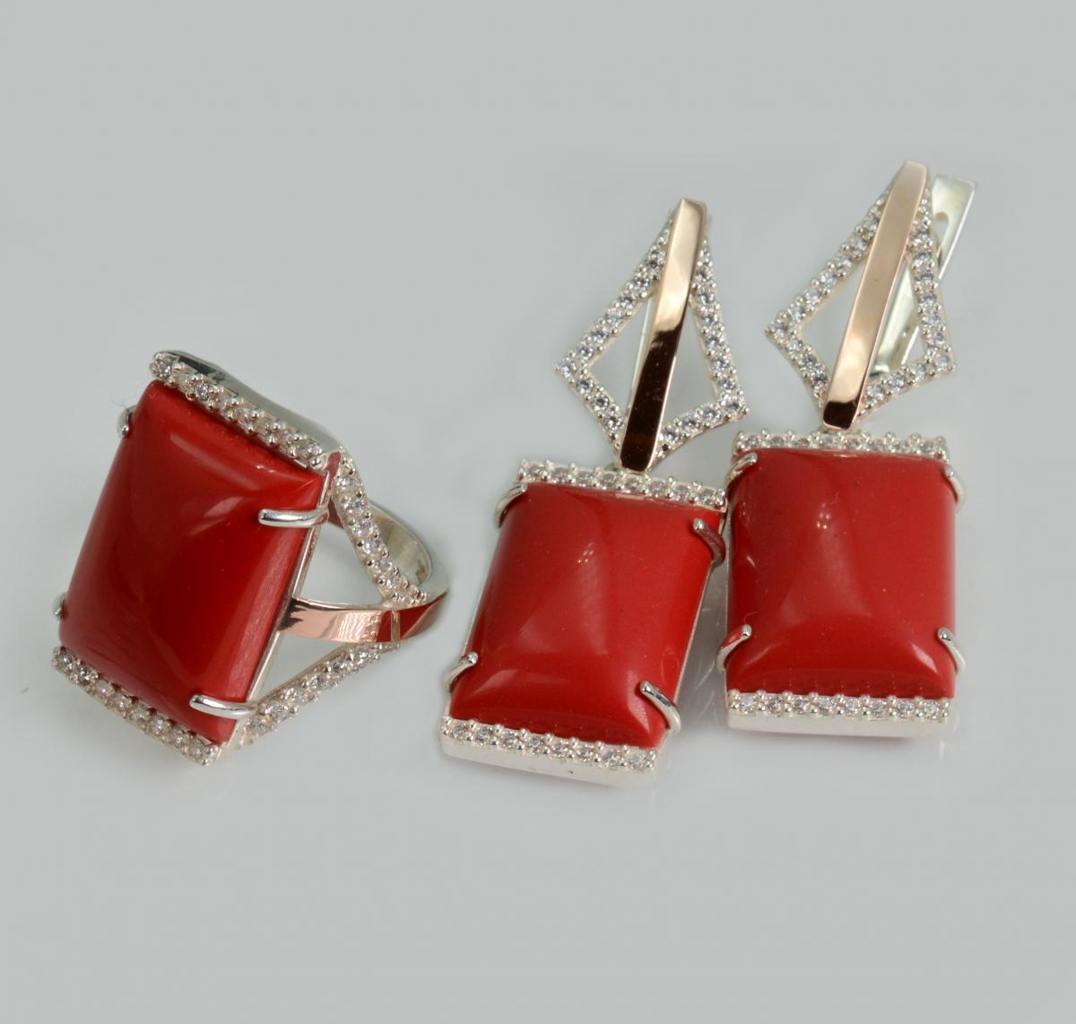 Срібний комплект з кабашонами, фото 1