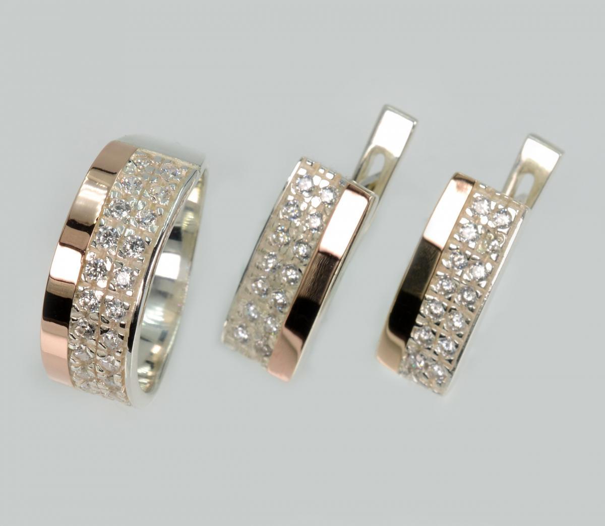 Срібний комплект з накладками з золота, фото 1