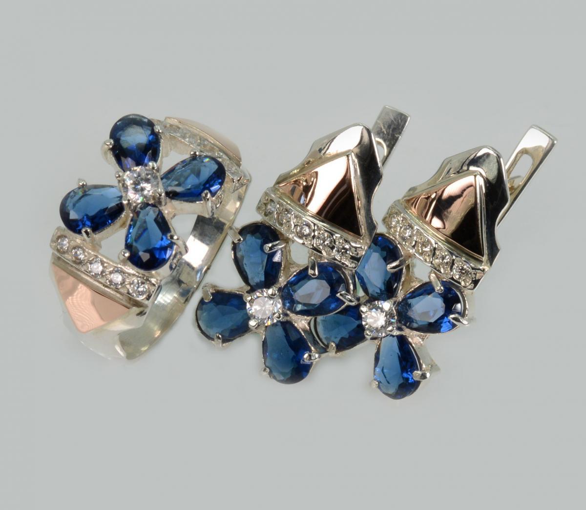 Срібний набір  із золотими накладками, фото 1