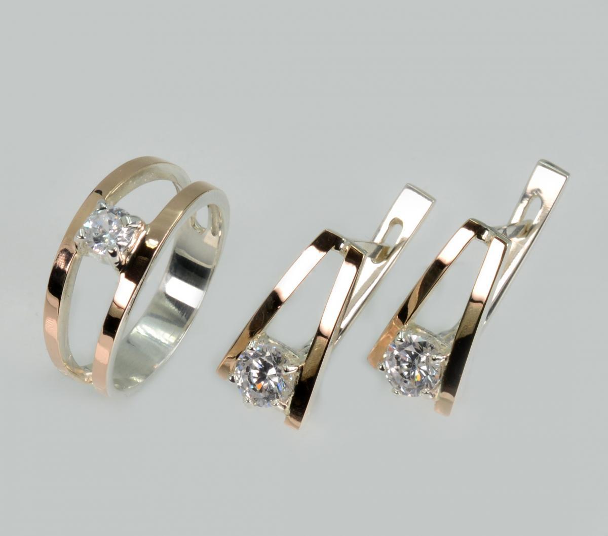 Срібний комплект з золотими напайками, фото 1