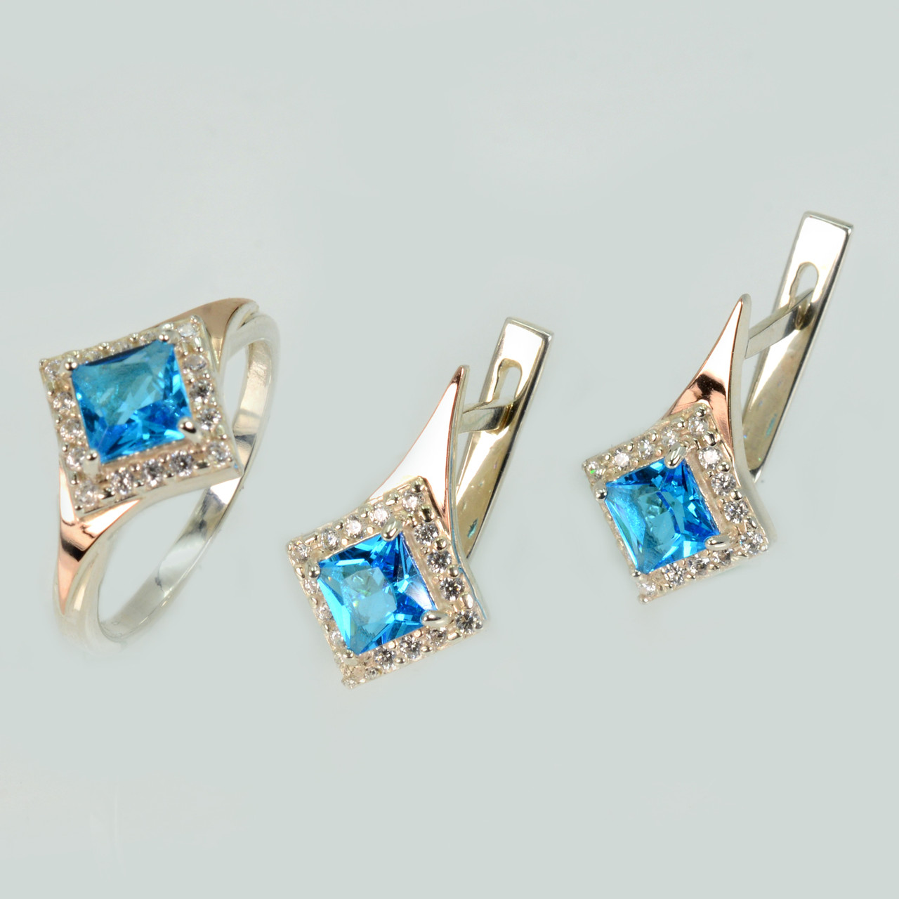 Срібний комплект з золотими вставками, фото 1