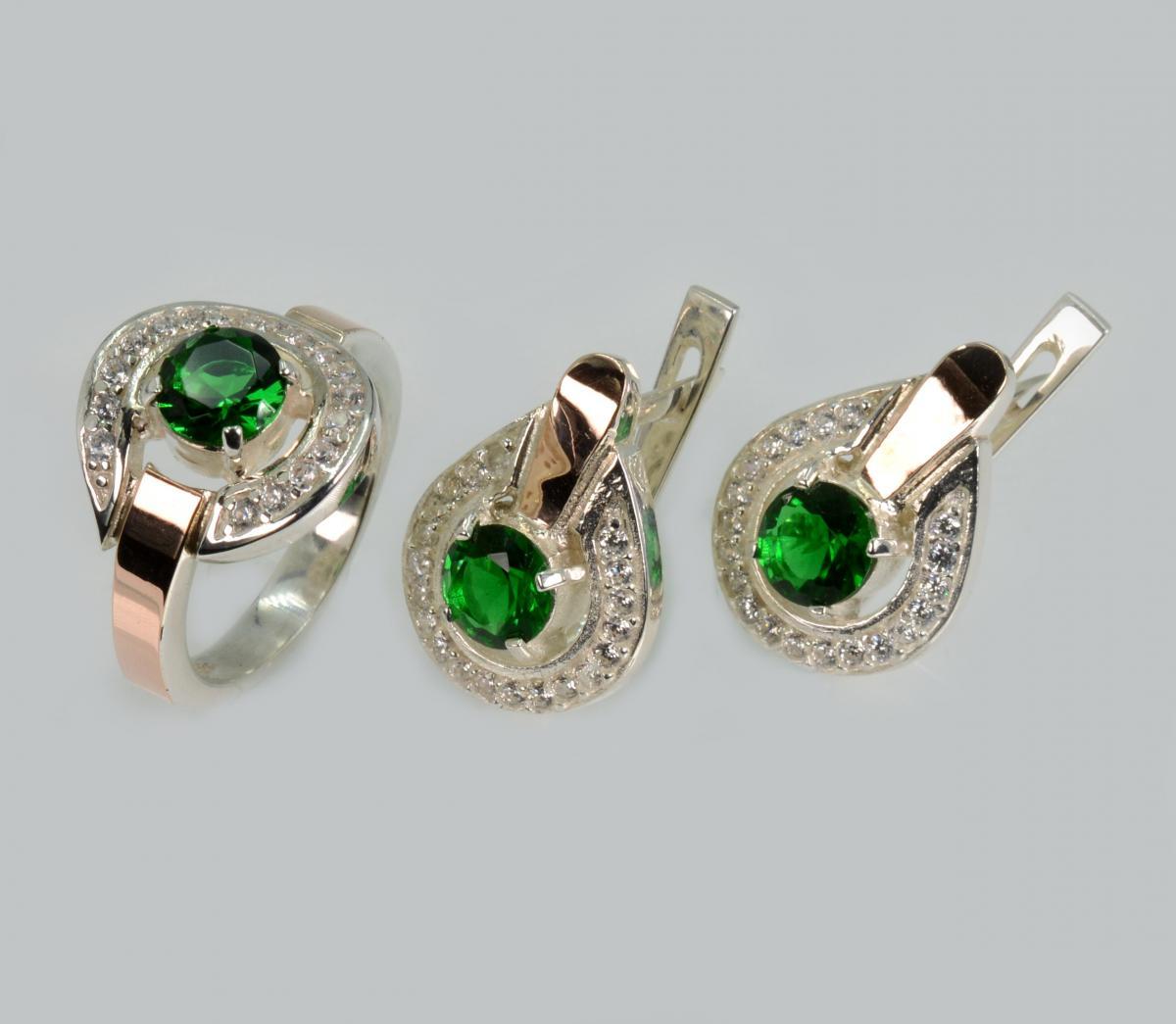 Срібний комплект з золотими вставками, фото 1