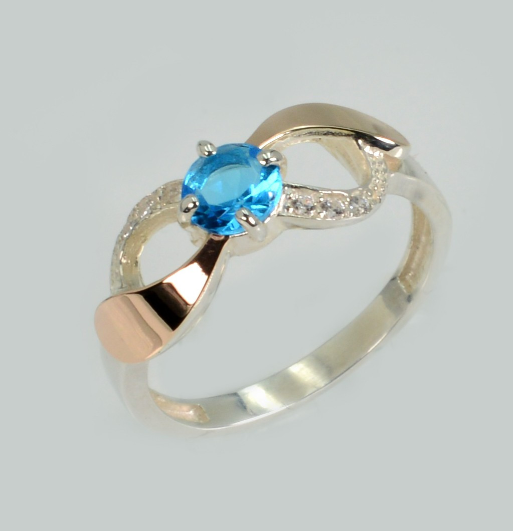 Срібна каблучка з золотими вставками, фото 1