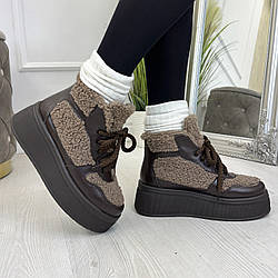 Черевики жіночі шкіряні з баранцем тедді. Колір коричневий