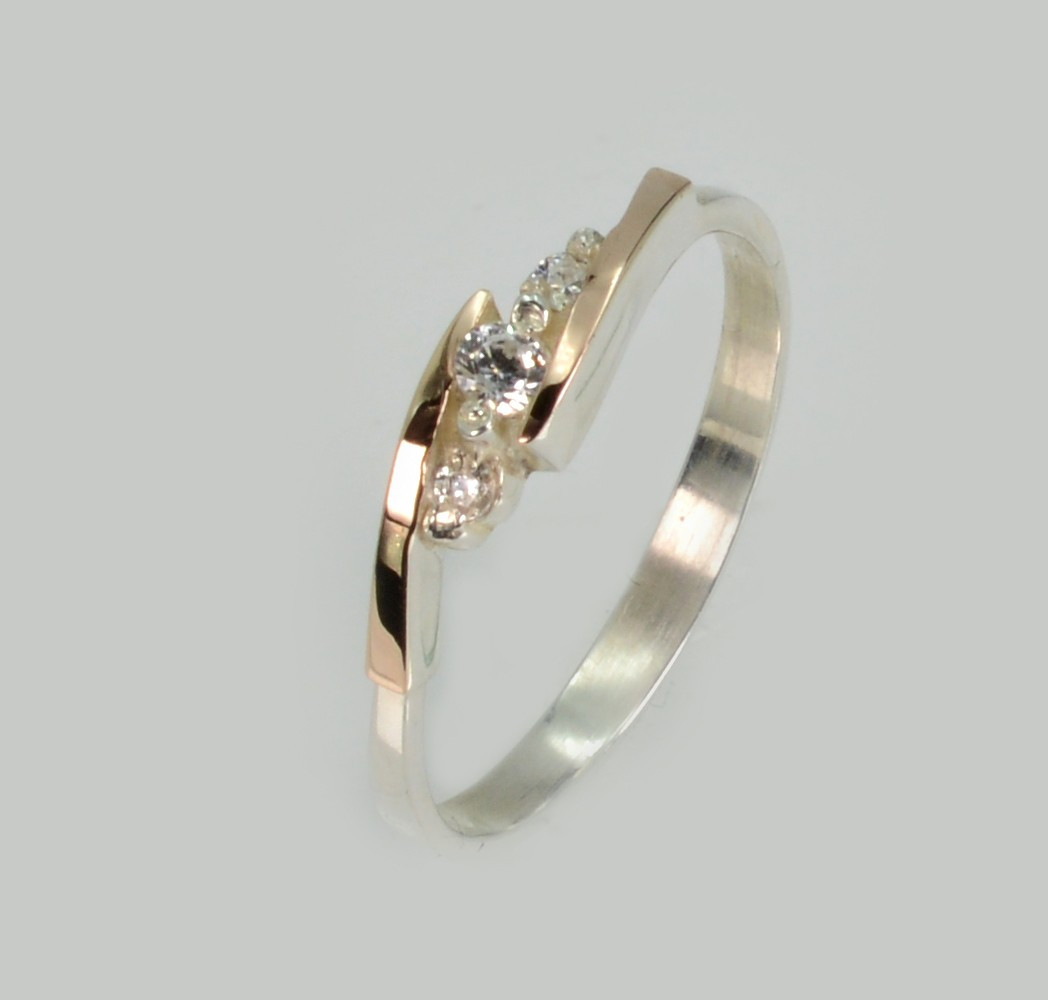 Срібна каблучка з золотими вставками, фото 1