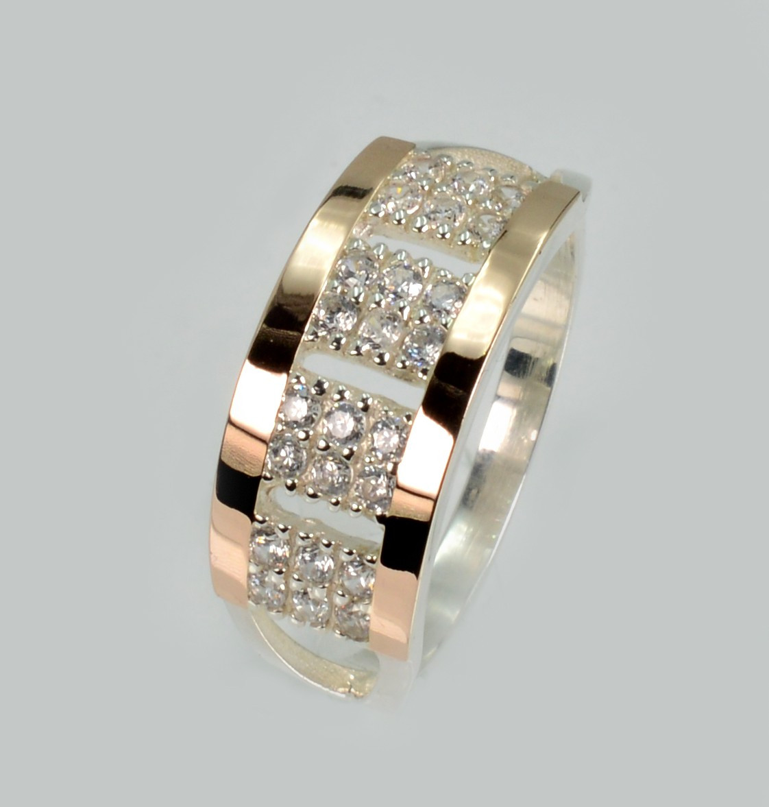 Срібна каблучка з золотими вставками, фото 1