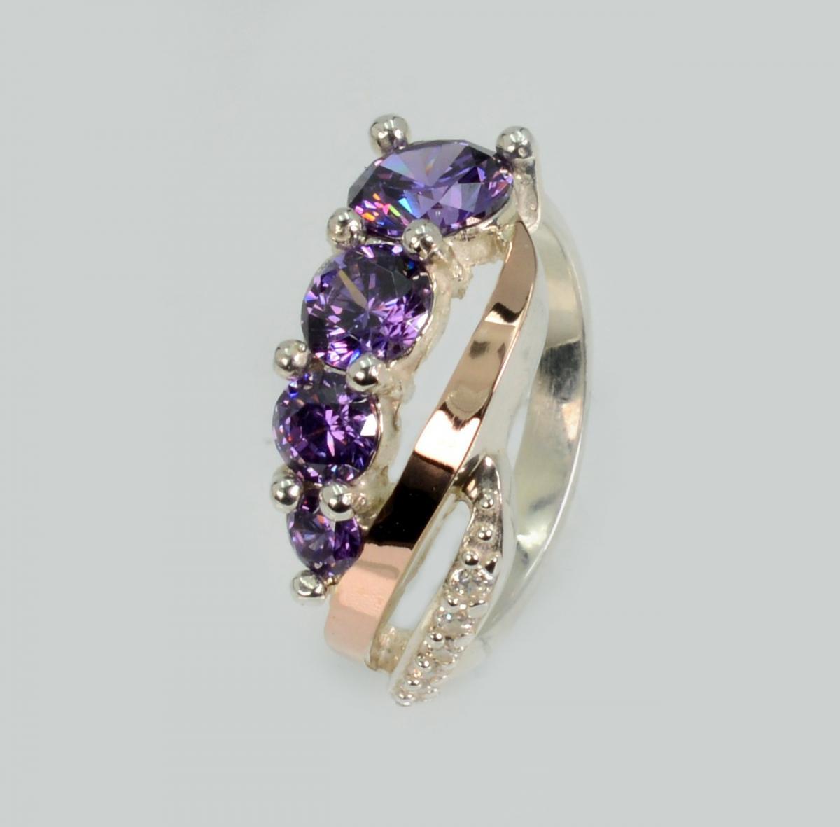 Срібна каблучка з золотими вставками, фото 1