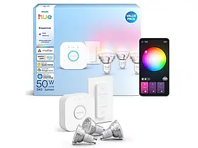 Стартовий комплект Philips Hue GU10 Essential White and Color 3шт. + Hue Bridge + Dimmer, Apple HomeKit
