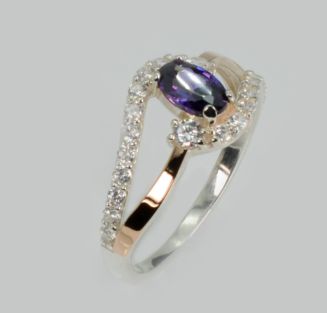 Срібна каблучка з золотими вставками, фото 1