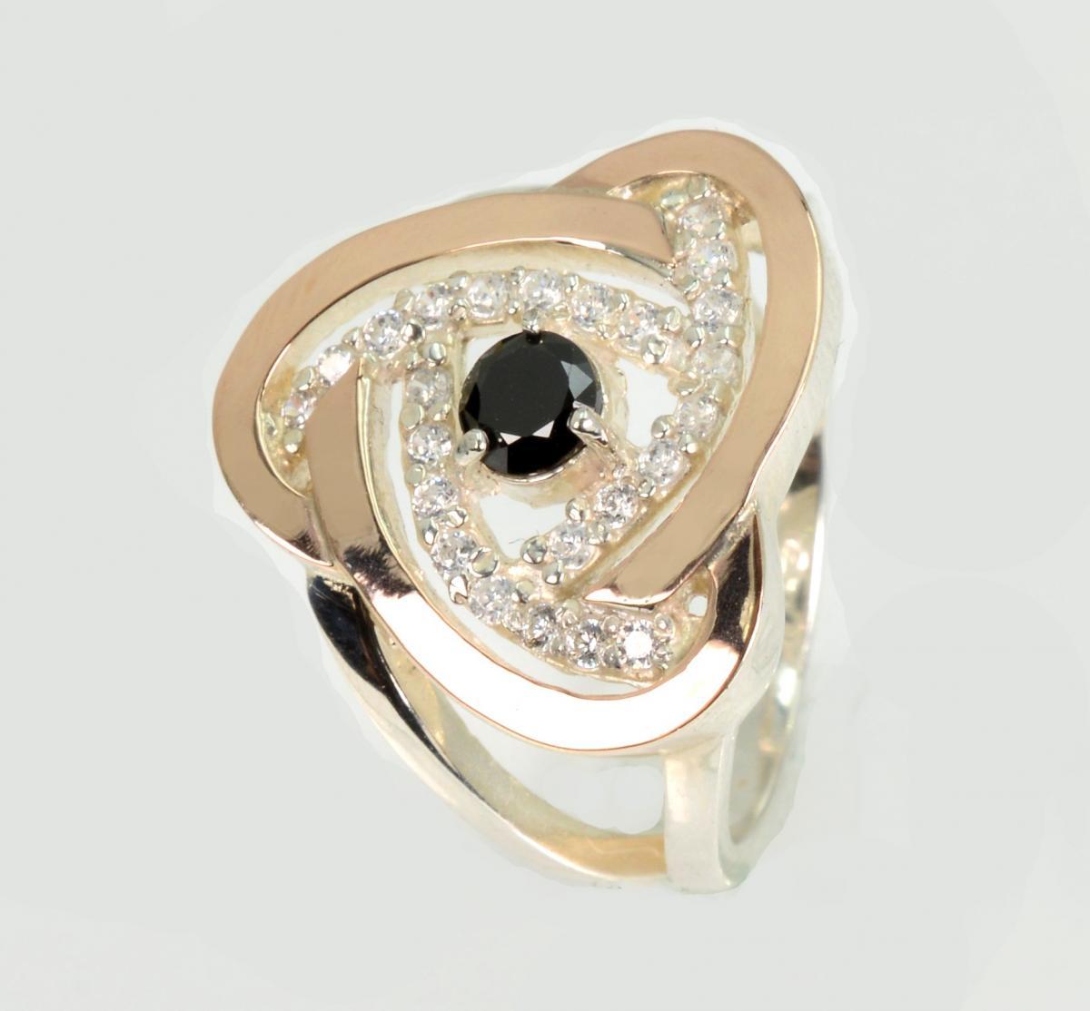 Срібна каблучка з золотими вставками, фото 1