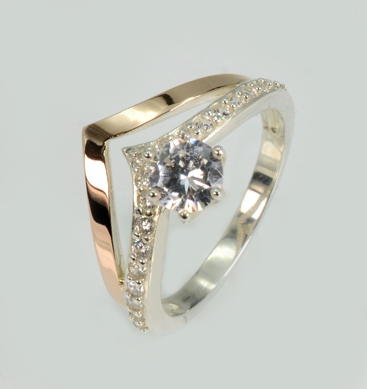 Срібна каблучка з золотими пластинами, фото 1