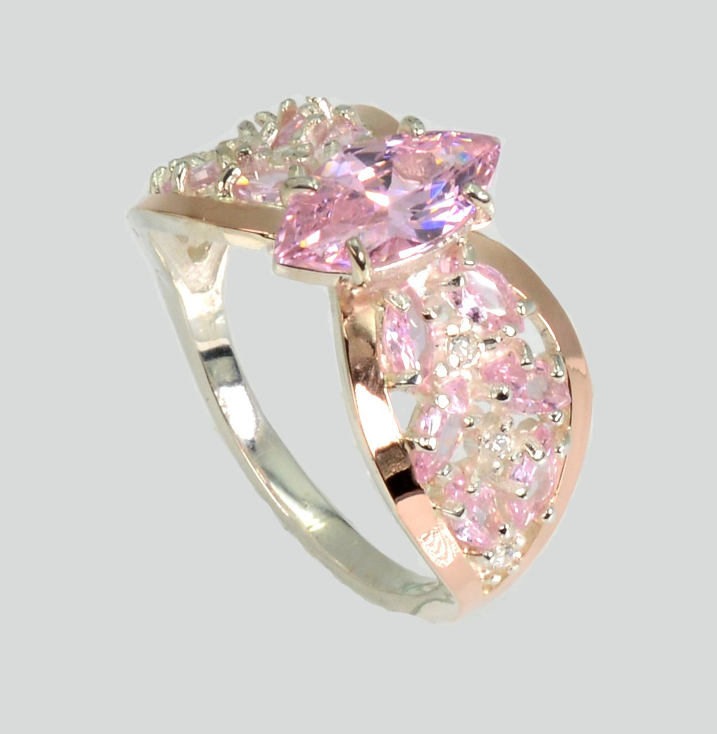 Срібна каблучка з золотими вставками, фото 1