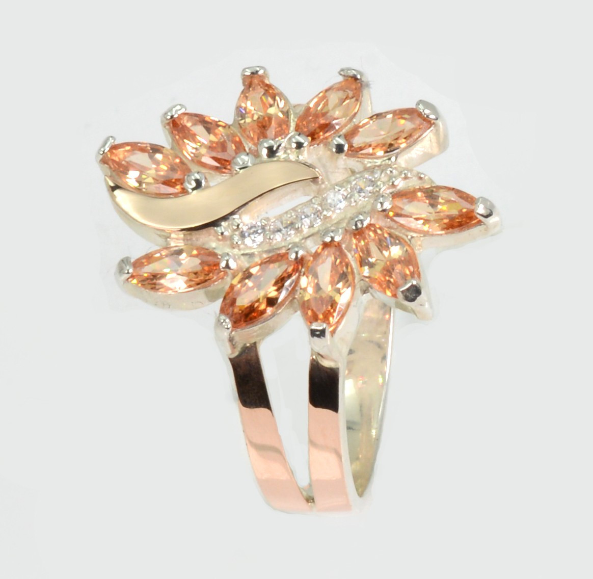 Срібна каблучка з золотими вставками, фото 1