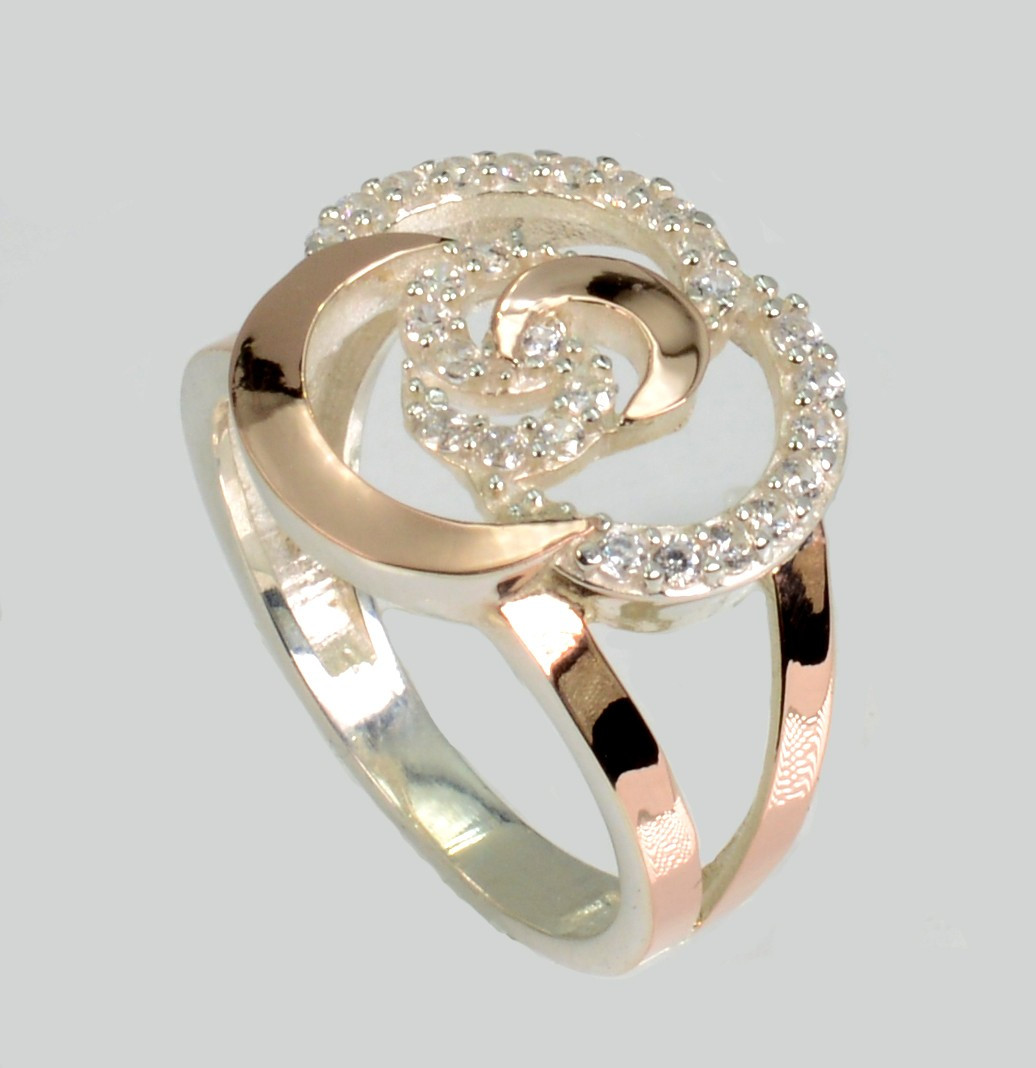 Срібна каблучка з золотими вставками, фото 1