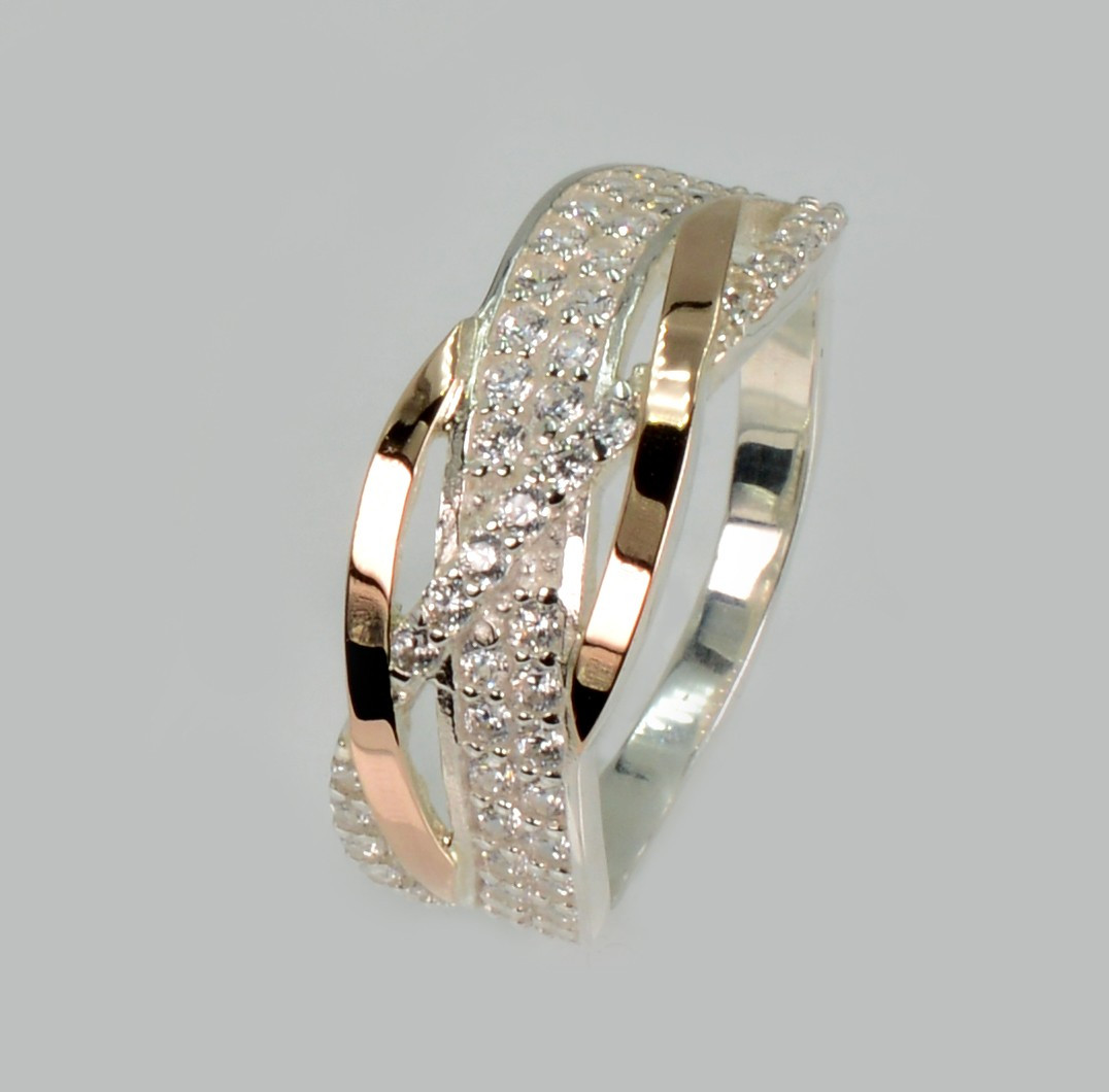 Срібна каблучка з золотими вставками, фото 1