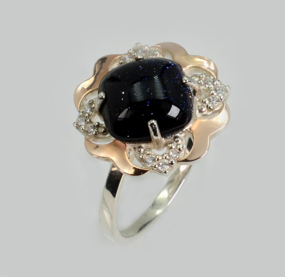 Срібна каблучка з золотими вставками, фото 1