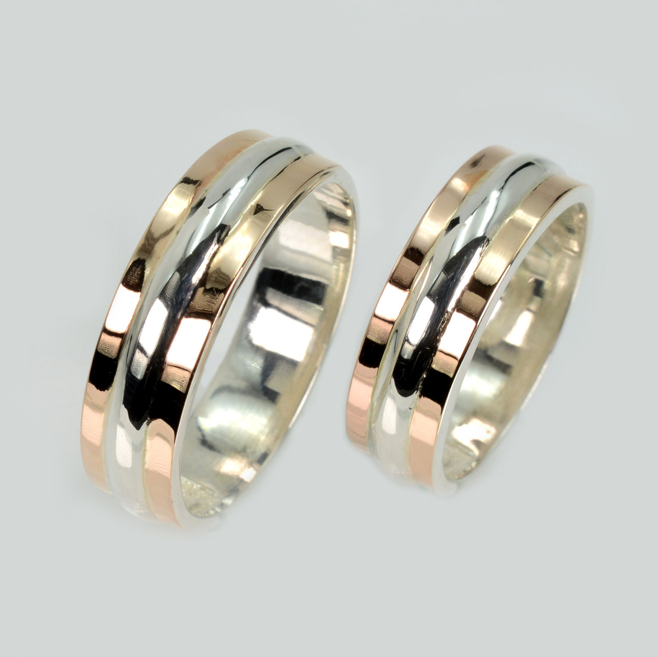 Пара срібних обручок з пластинами золота, фото 1