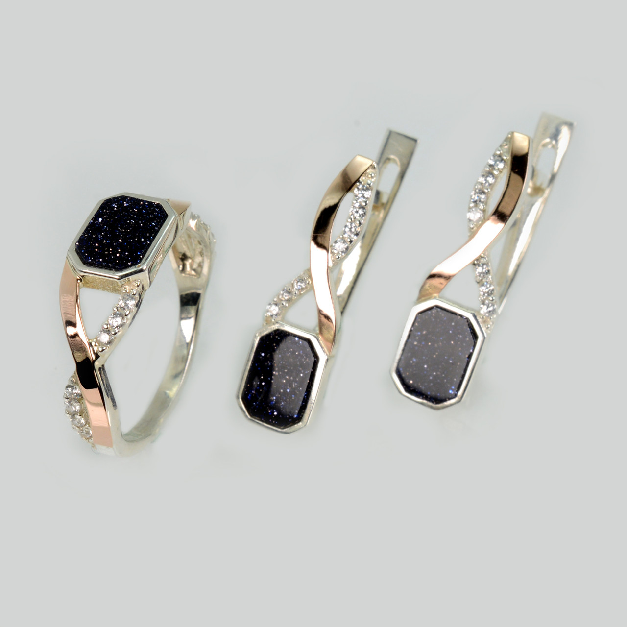 Срібний набір з золотими пластинами, фото 1