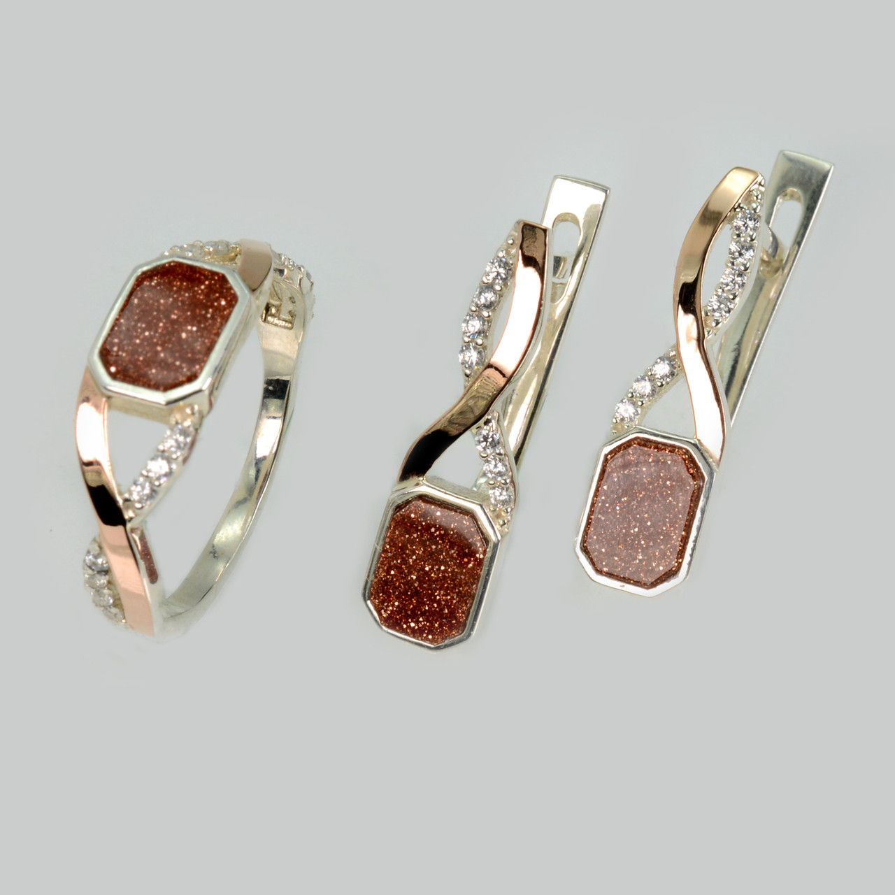 Срібний набір з золотими пластинами, фото 1