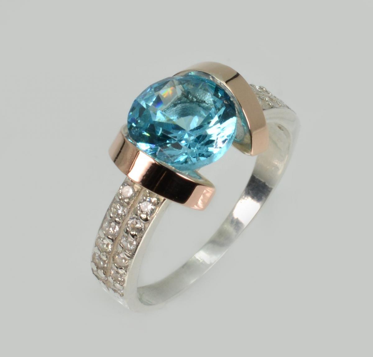 Срібна каблучка зі вставками з золота, фото 1