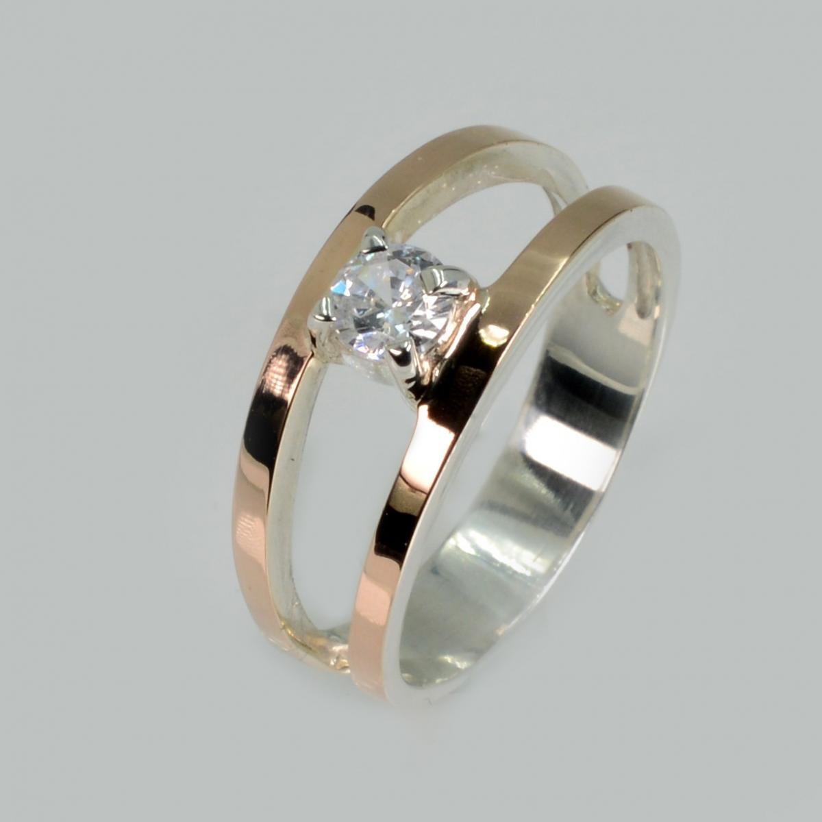 Срібна каблучка з пластинами із золота, фото 1