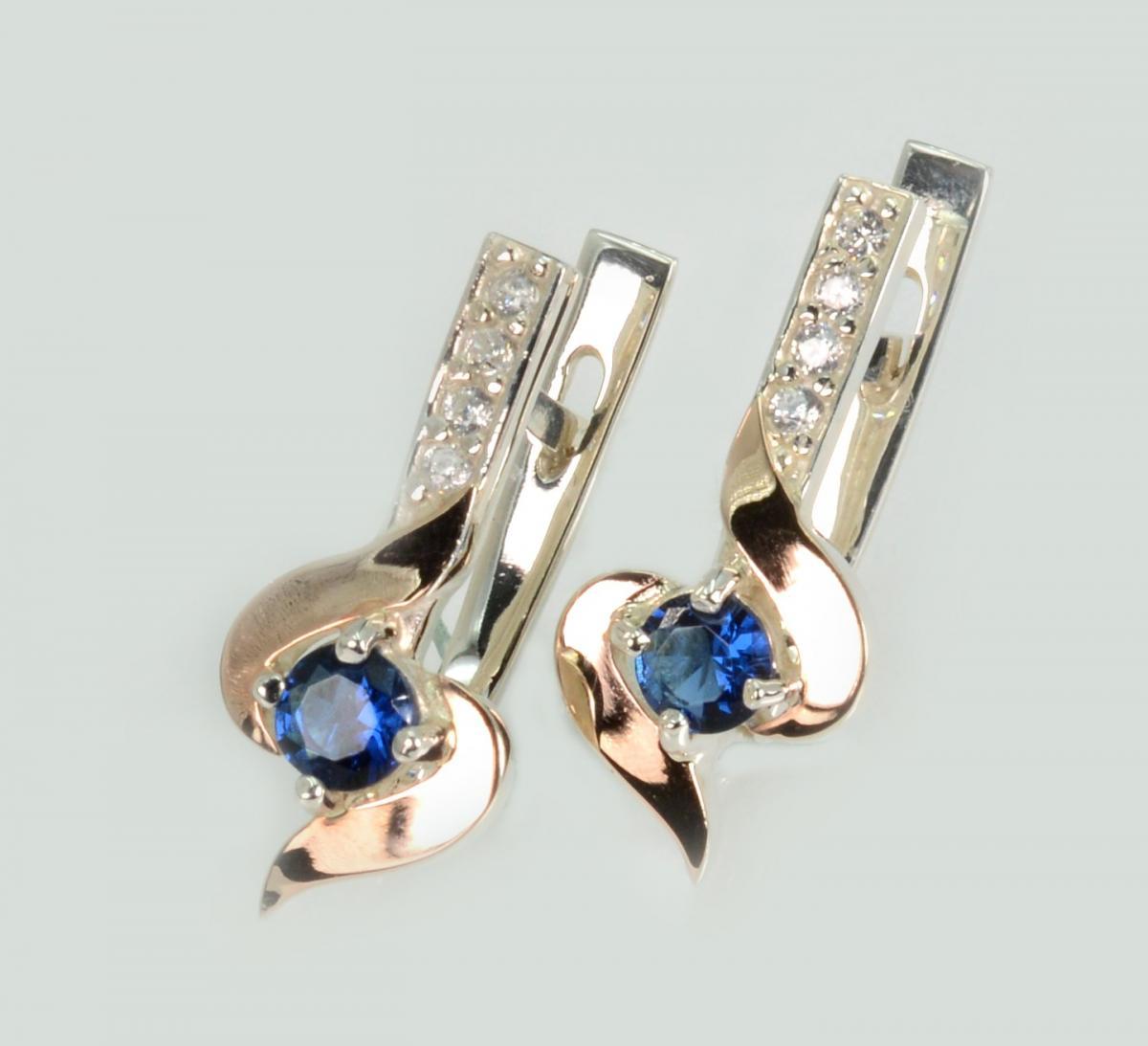 Срібні сережки з золотими вставками, фото 1