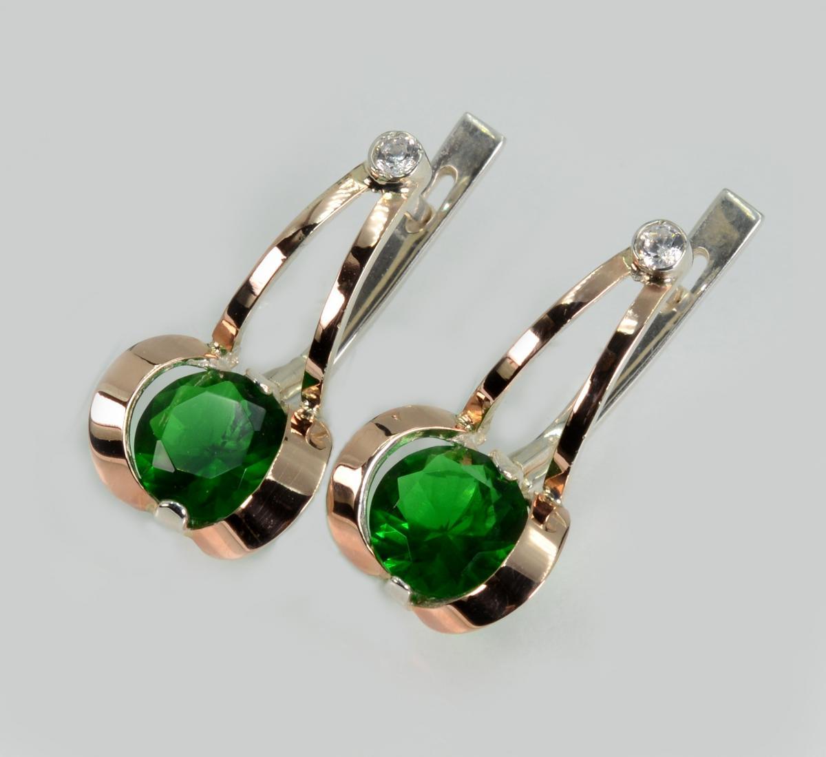 Срібні сережки з пластинами із золота, фото 1