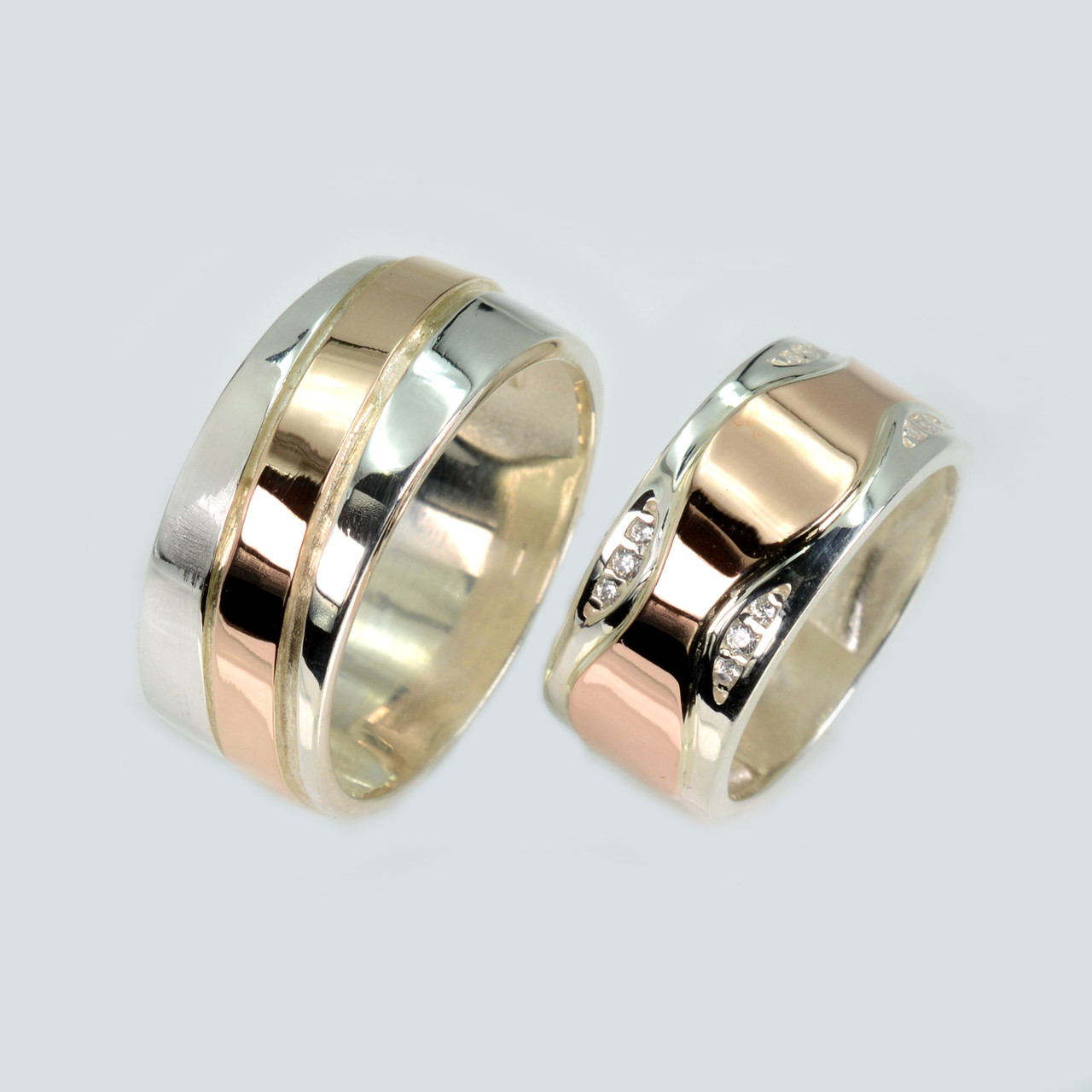 Пара срібних обручок з золотом, фото 1