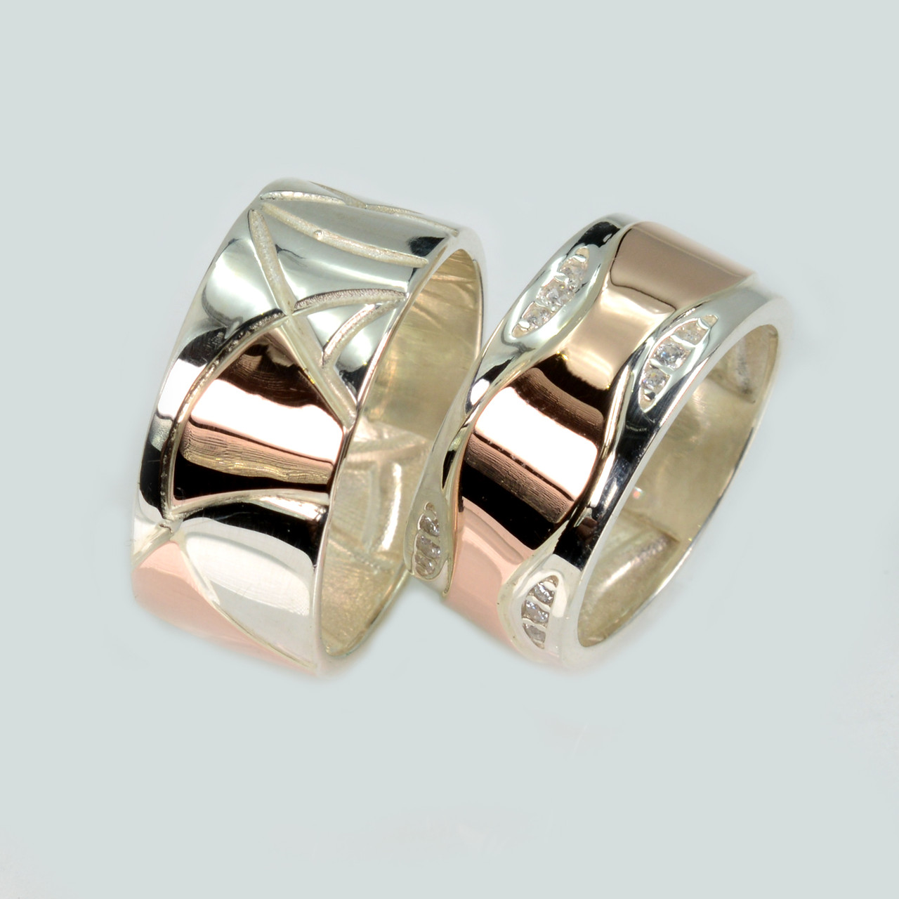 Пара срібних обручок з золотом, фото 1