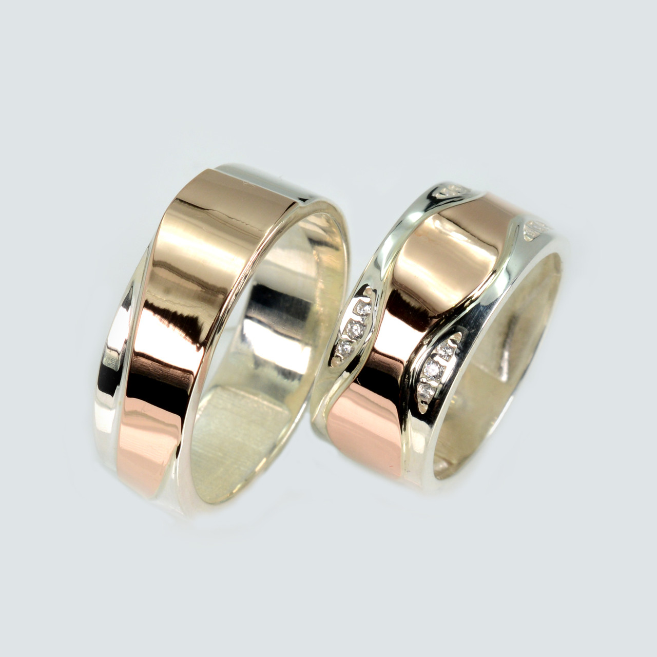 Пара срібних обручок з золотом, фото 1